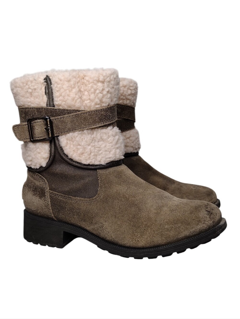 UGG Blayre lll Taupe Suede Shearling Cuff Buckle Winter Boots